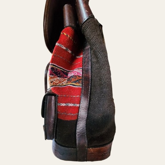 BOLIVIA GENUINE LEATHER Rainbow Woven BOHO Textile BackPack main image 9